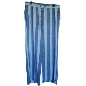 Old Navy Linen Blend Pants Women's Medium Blue and White Stripe Nautical Coastal